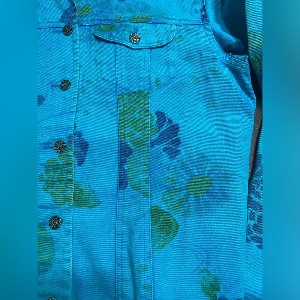 CHICO’s women’s Denim Floral Jacket size 1 (M) Blue floral 100% cotton - Picture 7 of 8